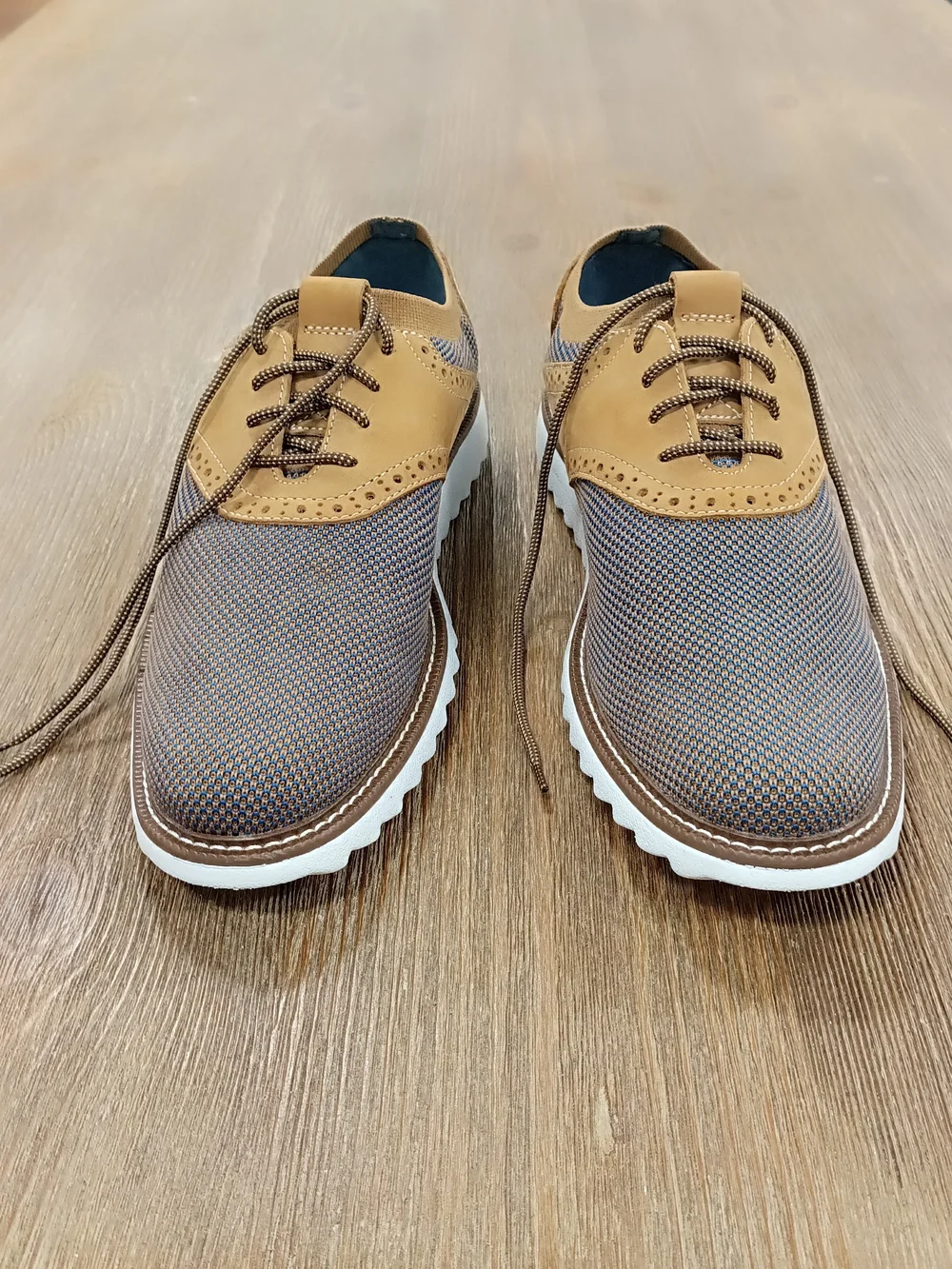 Johnston & Murphy Brown and Tan Wingtip Knit Oxfords